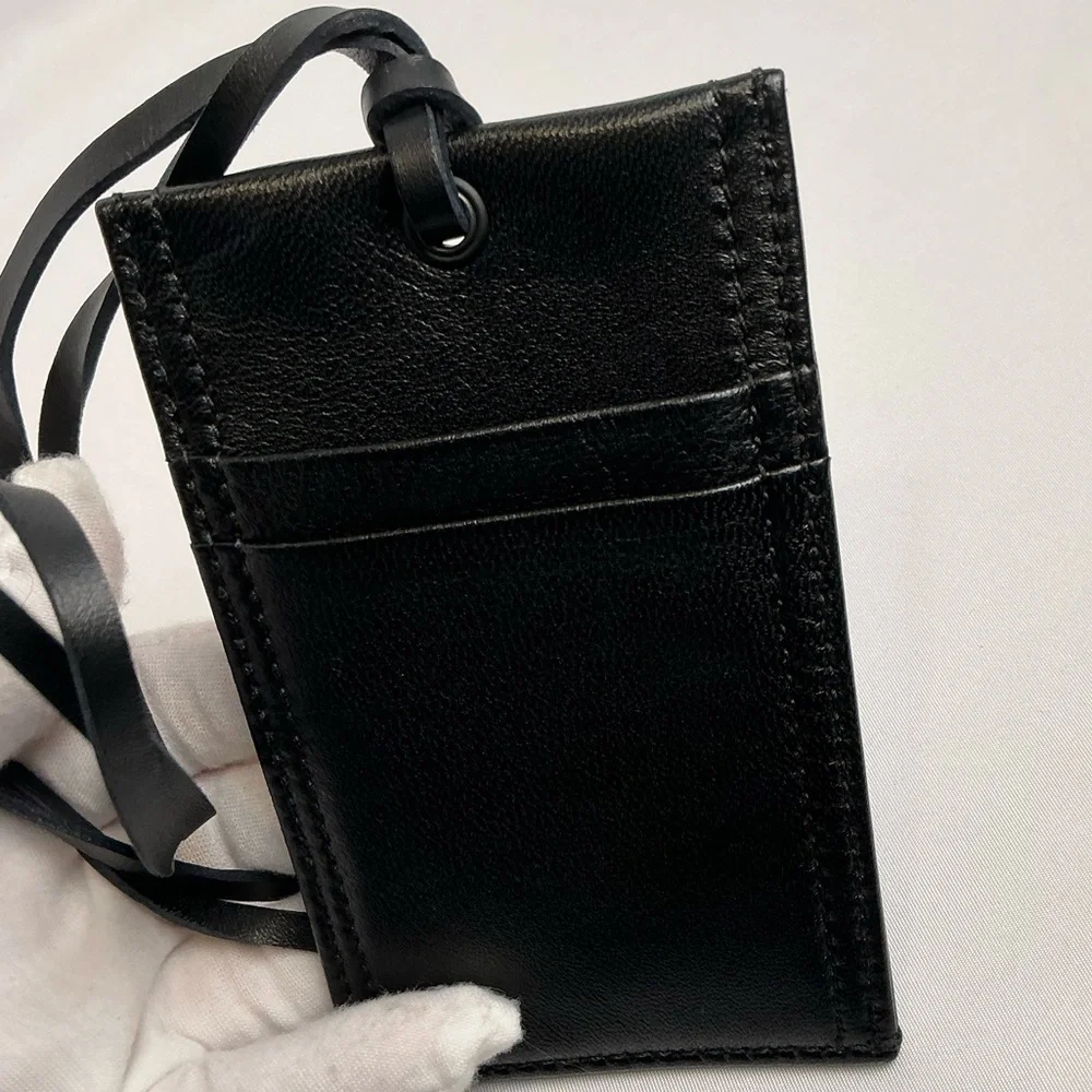 Alexander McQueen Black Leather Card Holder with Strap Lanyard New